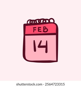 Hand drawn calendar illustration with the date 14 February. Suitable for valentine event, presentation, graphic design