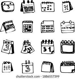 Calendario dibujado a mano aislado. Dibujo vectorial ilustración de fondo negro y blanco doodle eps10