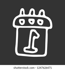 Hand drawn calendar one doodle. Sketch winter icon. Decoration element. Isolated on black background. Vector illustration.