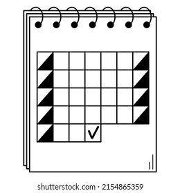 Hand drawn calendar open for one of the months. Tool for planning important events. Doodle. Vector.