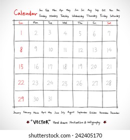 Hand drawn calendar /  vector - calligraphy