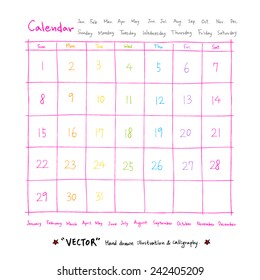 Hand drawn calendar /  vector - calligraphy