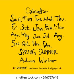 Hand drawn calendar /  vector - calligraphy