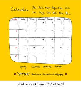 Hand drawn calendar /  vector - calligraphy