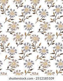 Desenhado à mão calêndula padrão sem costura. flor marrom Ilustração vetor em estilo de esboço colorido no fundo branco com flores de verão, Padrão floral sem costura. Flores de primavera ou de verão,