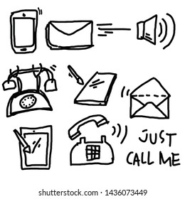 hand drawn call me icon set isolated with white background vector illustration