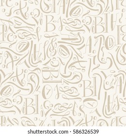 Hand drawn calligraphic abstract pattern. Beige background.