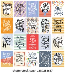 Hand drawn calligraphic card set. Vector illustration. Collection of flyers, brochures, templates. Design of scandinavian cards with lettering, patterns and ornaments.