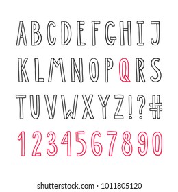 Hand drawn calligraphic cute alphabet. Font template. Good for greeting cards and web page design.