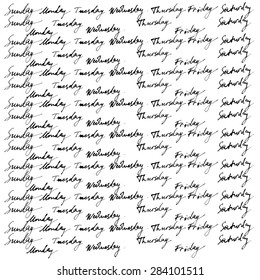 Hand drawn calligraphic days of the week vector background pattern (texture) 