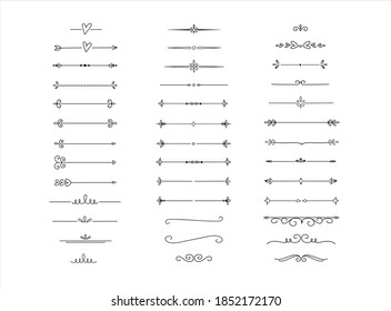 handgezeichnete kalligrafische Gestaltungselemente, Trennteile und Pfeile. Satz dekorativer Symbole. Seitendekor, Vektorgrafik