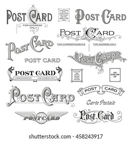 hand drawn calligraphic design elements/headers for postcard backsides
