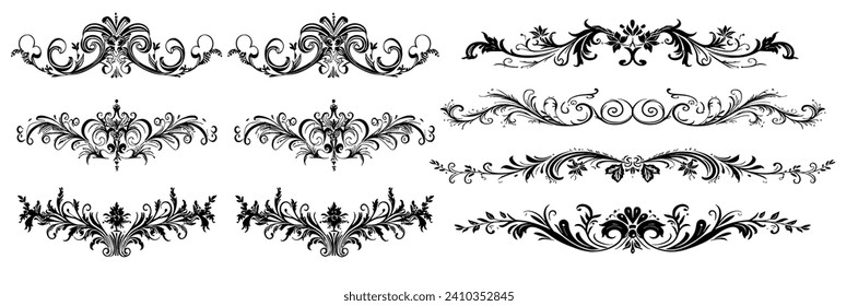 Hand drawn calligraphic dividers. Swirl victorian borders.