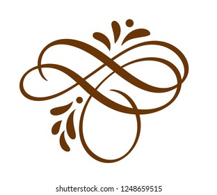 Hand Drawn Calligraphic Floral Spring Flourish Design Elements in style isolated on white background. Vector calligraphy and lettering illustration.