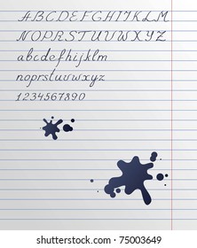 Hand drawn calligraphic font with ink drops