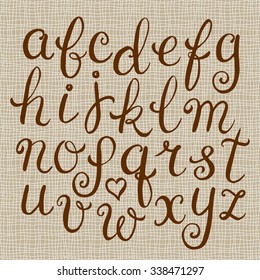 Hand drawn calligraphic font, lowercase small letters
