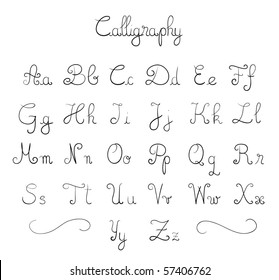 Hand drawn calligraphic font in vector format