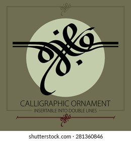 Hand drawn calligraphic ornament, insertable into double lines. Design for any decorative purposes.