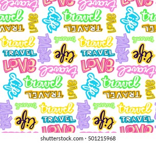 Hand drawn calligraphic travel pattern. Vector illustration.