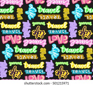 Hand drawn calligraphic travel pattern. Vector illustration.
