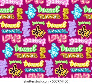 Hand drawn calligraphic travel pattern. Vector illustration.