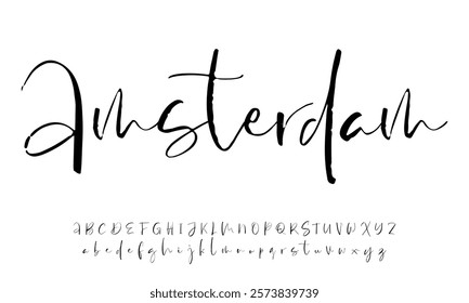 Hand drawn calligraphic vector font. Distress grunge texture. Modern script calligraphy type. ABC typography latin alphabet.