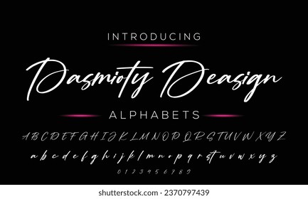 Handgezeichnete kalligrafische Vektormonokline-Schriftart. Signaturbriefe für Notfälle. Moderner Schriftzeichen-Kalligrafietyp. ABC Typografie lateinische Signatur-Alphabet.