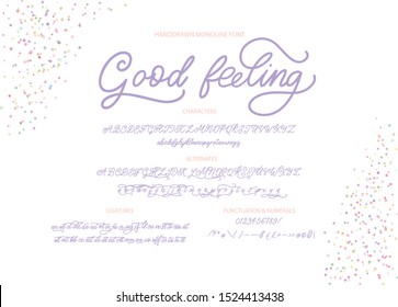 Hand drawn calligraphic vector monoline font. Distress signature letters. Modern script calligraphy type. ABC typography latin signature alphabet.