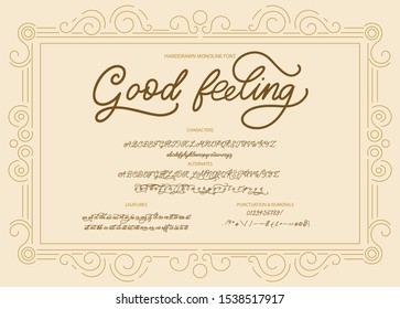 Hand drawn calligraphic vector monoline font. Distress signature letters. Modern script calligraphy type. ABC typography latin signature alphabet.