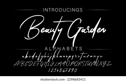 Hand drawn calligraphic vector monoline font. Distress signature letters. Modern script calligraphy type. ABC typography latin signature alphabet.