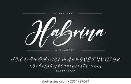 Fuente de monolina con vector caligráfico dibujado a mano. Letras de firma de angustia. Tipo de caligrafía de script moderno. Alfabeto de firma latina de tipografía ABC