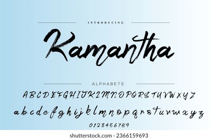 Hand drawn calligraphic vector monoline font. Distress signature letters. Modern script calligraphy type. ABC typography latin signature alphabet