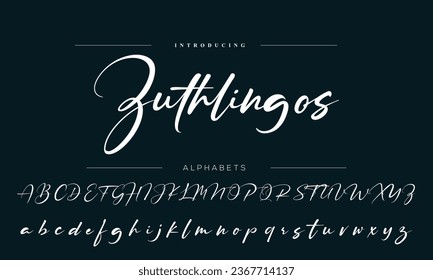 Hand drawn calligraphic vector monoline font. Distress signature letters. Modern script calligraphy type. ABC typography latin signature alphabet