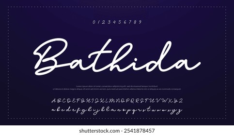 Handgezeichnete kalligraphische Vektorgrafik Monoline Schriftart. Unterschriftsbriefe für Notfälle. Moderne Schrift Kalligraphie Typ. Alphabet der lateinischen ABC-Schriftart.