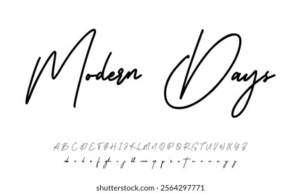 Hand drawn calligraphic vector monoline font. Distress signature letters. Modern script calligraphy type. ABC typography latin signature alphabet.