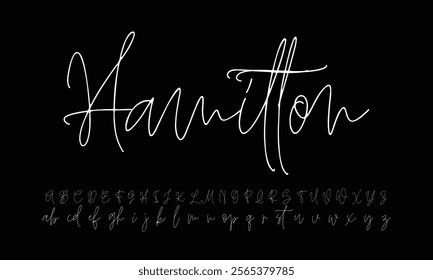 Hand drawn calligraphic vector monoline font. Distress signature letters. Modern script calligraphy type. ABC typography latin signature alphabet.