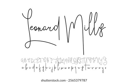 Hand drawn calligraphic vector monoline font. Distress signature letters. Modern script calligraphy type. ABC typography latin signature alphabet.