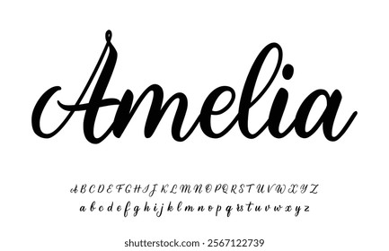 Hand drawn calligraphic vector monoline font. Distress signature letters. Modern script calligraphy type. ABC typography latin signature alphabet.