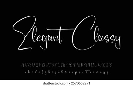 Hand drawn calligraphic vector monoline font. Distress signature letters. Modern script calligraphy type. ABC typography latin signature alphabet