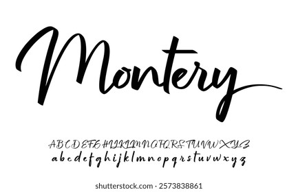 Hand drawn calligraphic vector monoline font. Distress signature letters. Modern script calligraphy type. ABC typography latin signature alphabet.