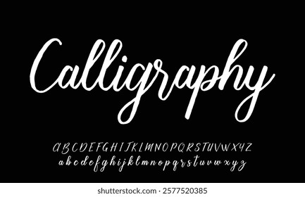 Hand drawn calligraphic vector monoline font. Distress signature letters. Modern script calligraphy type. ABC typography latin signature alphabet