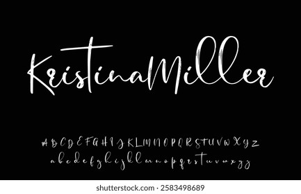 Hand drawn calligraphic vector monoline font. Distress signature letters. Modern script calligraphy type. ABC typography latin signature alphabet.