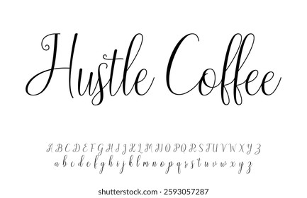 Hand drawn calligraphic vector monoline font. Distress signature letters. Modern script calligraphy type. ABC typography latin signature alphabet.