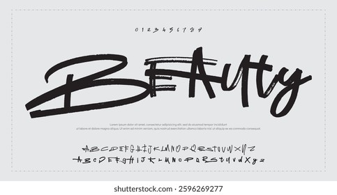 Hand drawn calligraphic vector monoline font. Distress signature letters. Modern script calligraphy type. ABC typography latin signature alphabet.