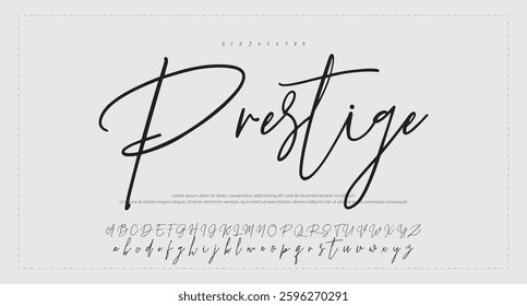Hand drawn calligraphic vector monoline font. Distress signature letters. Modern script calligraphy type. ABC typography latin signature alphabet.