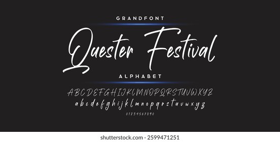 Hand drawn calligraphic vector monoline font. Distress signature letters. Modern script calligraphy type. ABC typography latin signature alphabet.