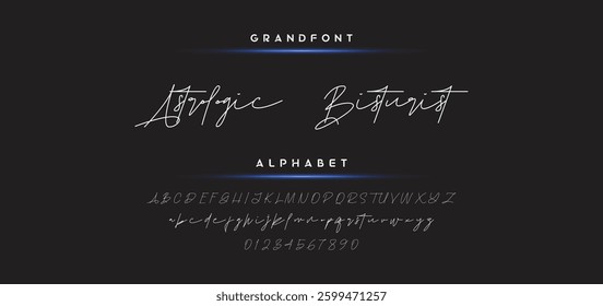 Hand drawn calligraphic vector monoline font. Distress signature letters. Modern script calligraphy type. ABC typography latin signature alphabet.