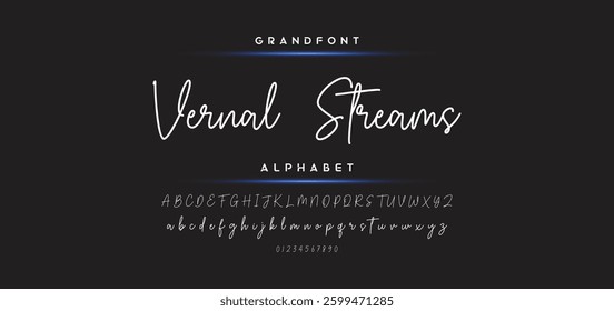 Hand drawn calligraphic vector monoline font. Distress signature letters. Modern script calligraphy type. ABC typography latin signature alphabet.
