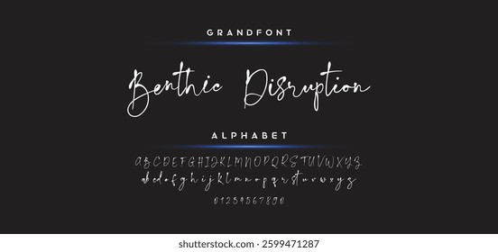 Hand drawn calligraphic vector monoline font. Distress signature letters. Modern script calligraphy type. ABC typography latin signature alphabet.