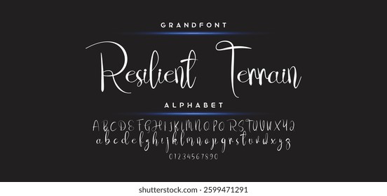 Hand drawn calligraphic vector monoline font. Distress signature letters. Modern script calligraphy type. ABC typography latin signature alphabet.